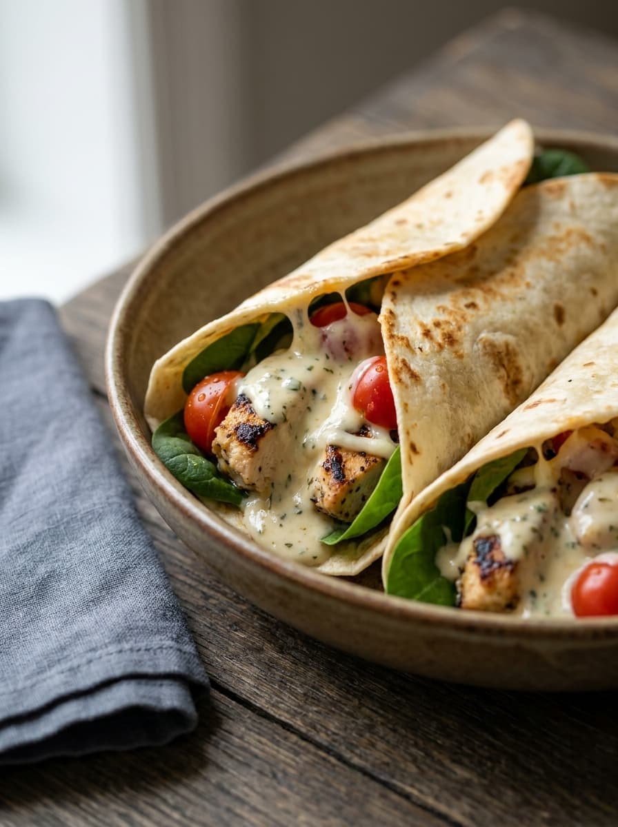 Cheesy Garlic Chicken Wraps